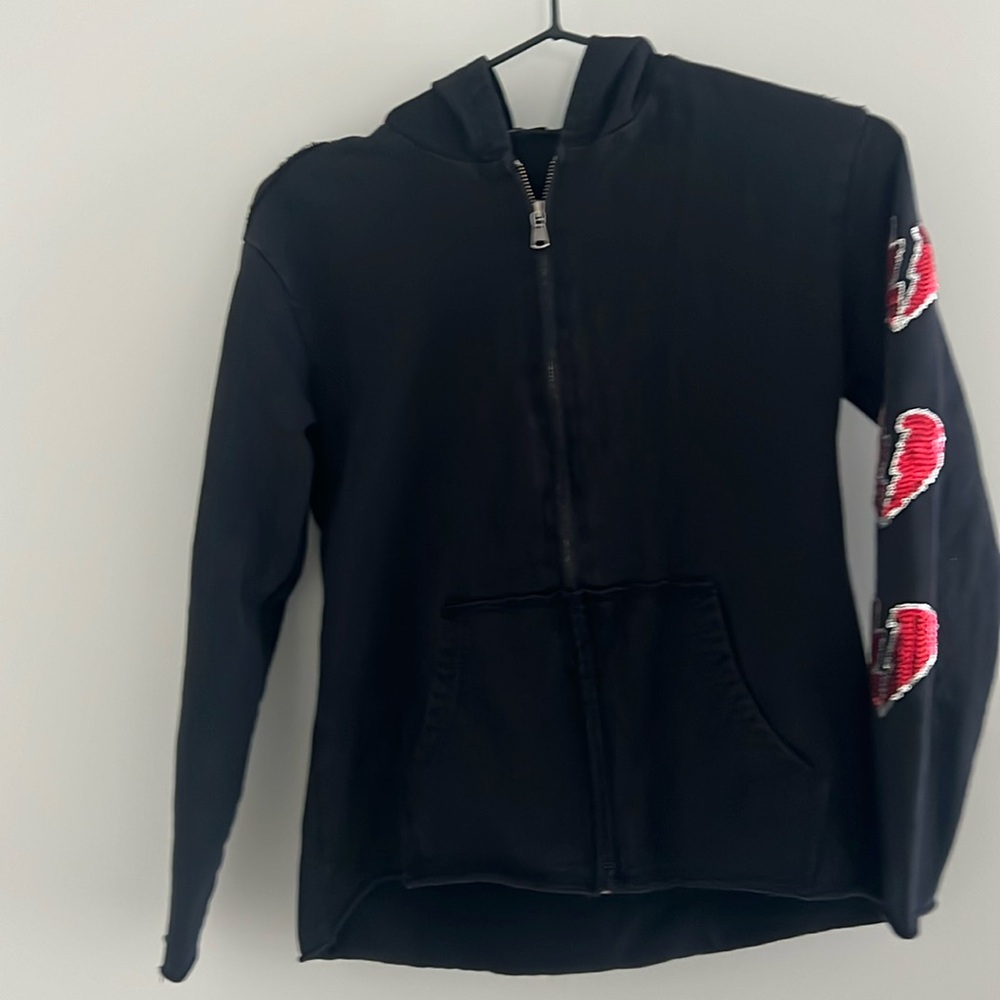 Girls Sisley Zip Up Hoodie with Sequined Hearts.